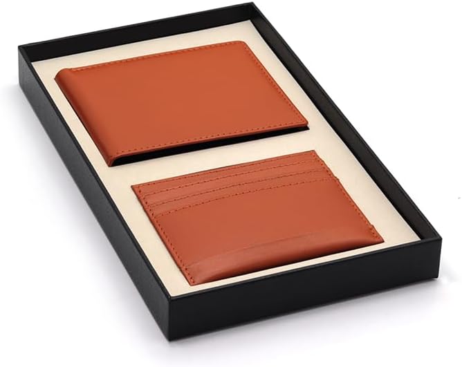 Eid Gift Set - Sheaffer 300 E9341 Glossy Blue with Chrome Trims + Soft Leather Wallet with Business Card Holder - Brown (Genuine Leather)