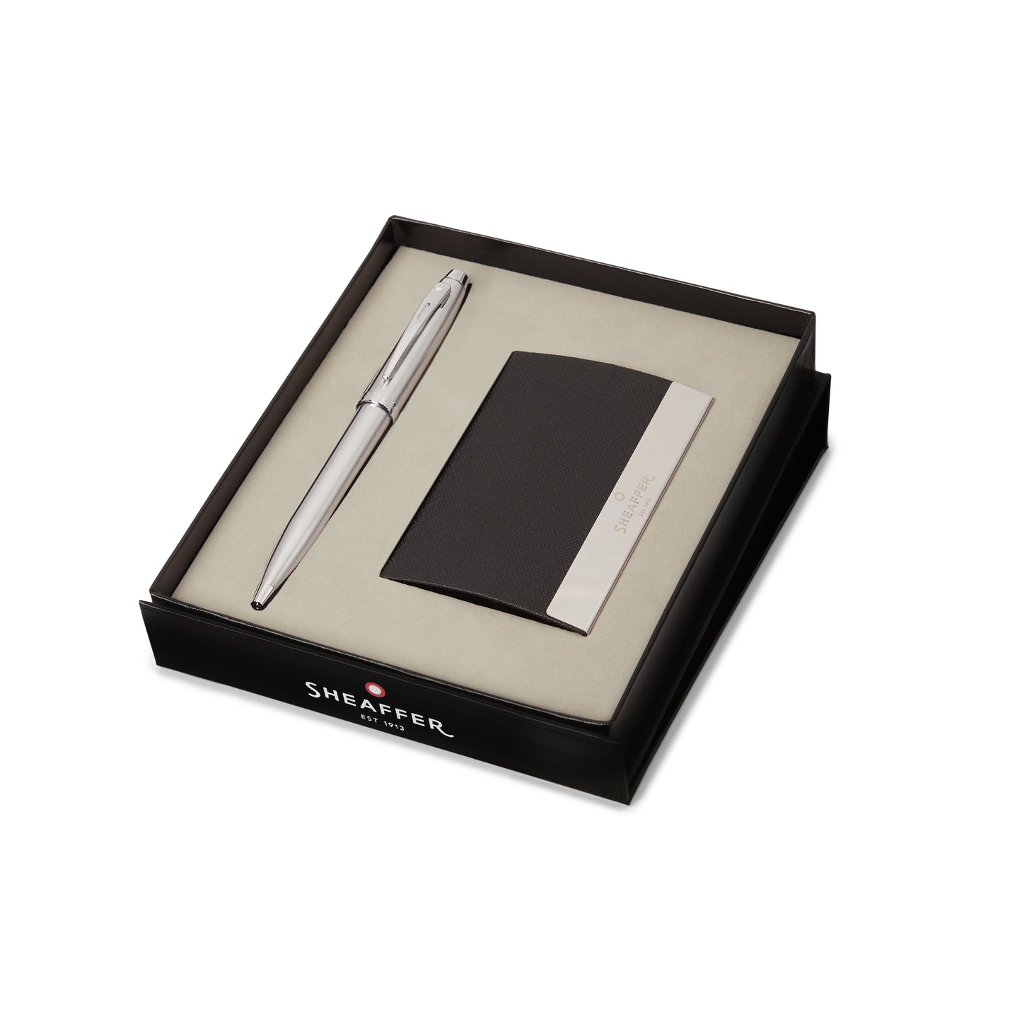 Pen Sheaffer 100 G9306 Brushed Chrome With Nickel Plated Trims Bp With Business Card Holder