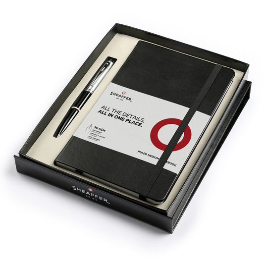 Pen Sheaffer 100 E9313 Glossy Black Barrelbrushed Chrome Capchrome Plated Trims Bp With A5 Notebook In Black Giftbox