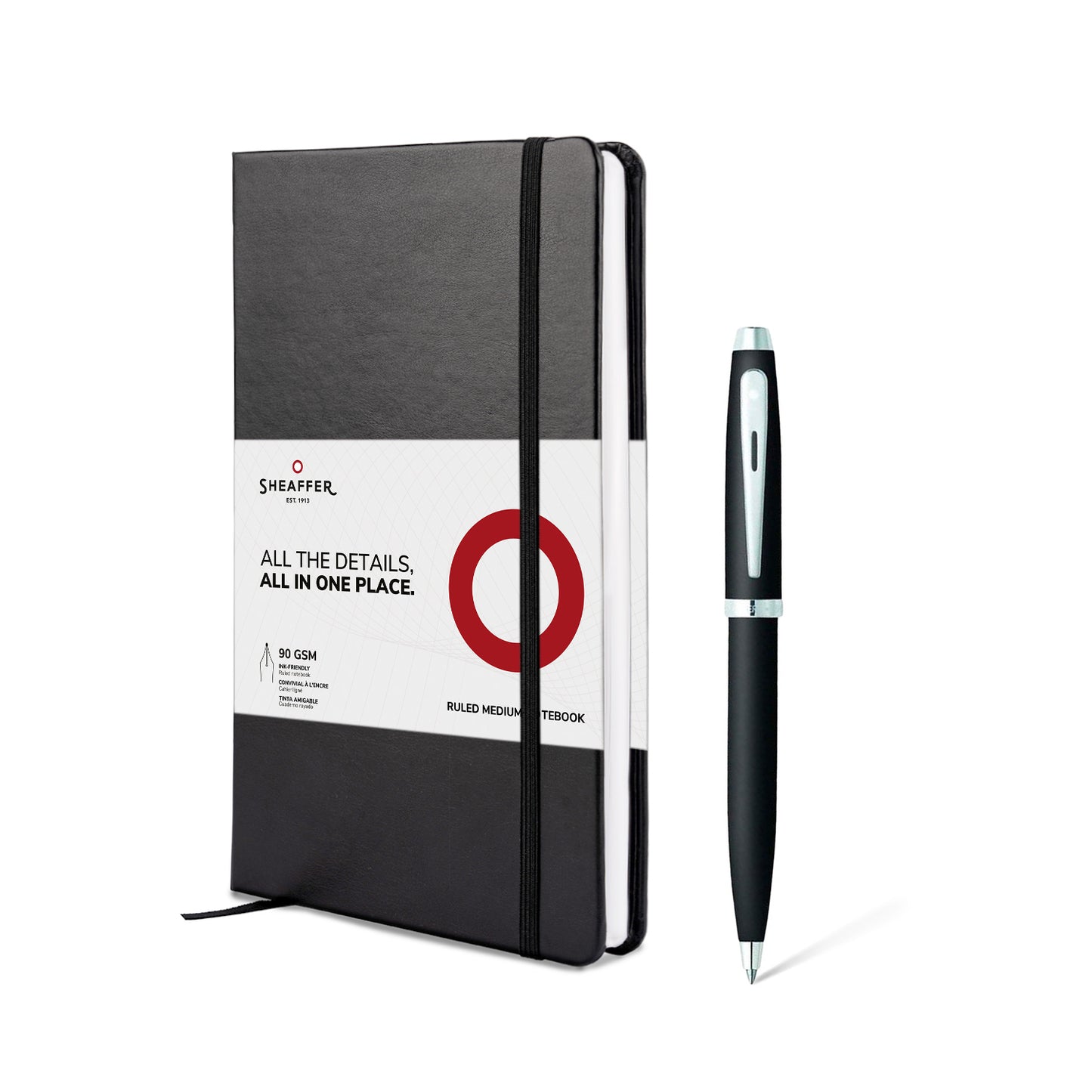 Pen Sheaffer 100 E9317  Matte Black With Nickel Plate Trim Bp With A5 Notebook In Black Giftbox