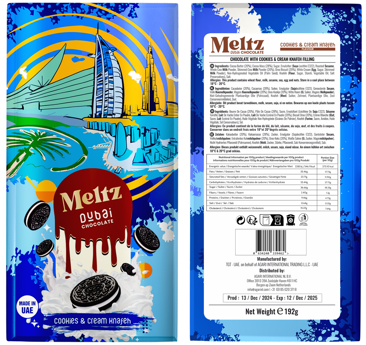 Meltz Dubai Chocolate Cookies & Cream Knafeh 192g