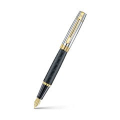 Pen Sheaffer 300 E9347 Engraved Matt Black Barrel And Shiny Chrome Cap, Pvd Gold Trims Fine Fp