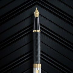 Pen Sheaffer 300 E9347 Engraved Matt Black Barrel And Shiny Chrome Cap, Pvd Gold Trims Fine Fp