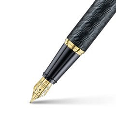 Pen Sheaffer 300 E9347 Engraved Matt Black Barrel And Shiny Chrome Cap, Pvd Gold Trims Medium Fp